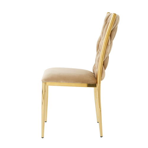 Velvet Upholstered Dining Chairs with Metal Legs, Set of 2, Brown