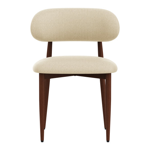 Chenille Upholstered Metal Dining Chairs, Set of 2, Cream