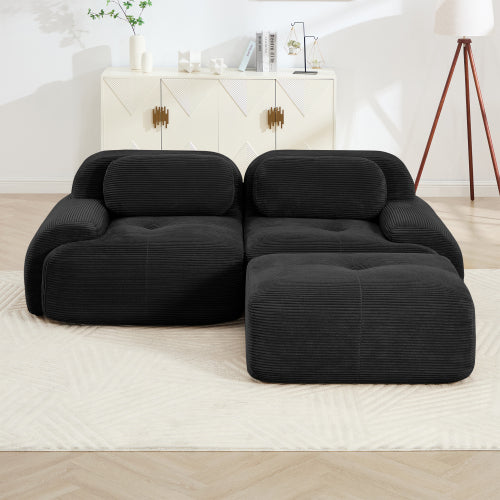 82-Inch Black Corduroy L-Shaped Modular Sectional Sofa Curved Armrest No-Assembly