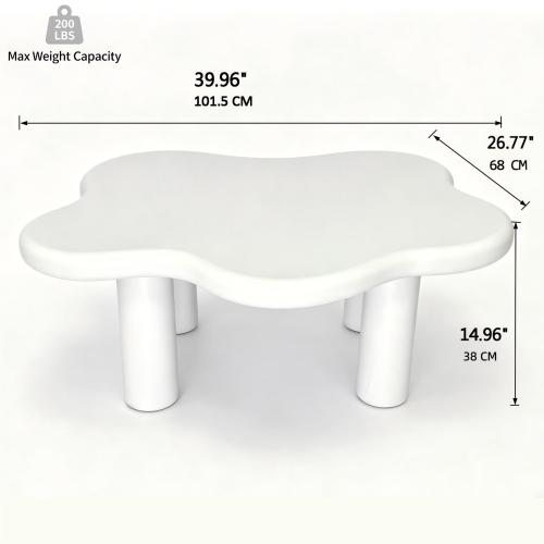 40 Inch White Cloud Coffee Table Modern MDF Living Room Center Table