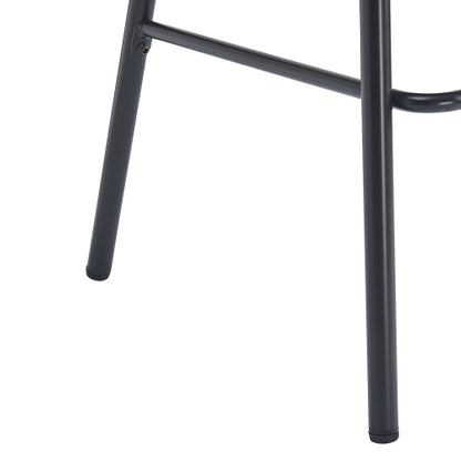 Indoor Metal Upholstered Barstool, Faux Leather Seat With Wowen Rattan Decorated Backrest, Set of 2
