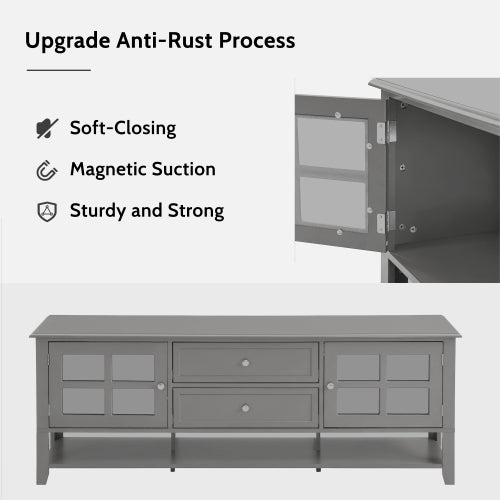 59.1 Inch Grey Modern Soft Close TV Stand Magnetic Suction Media Console Fits 60 Inch TV