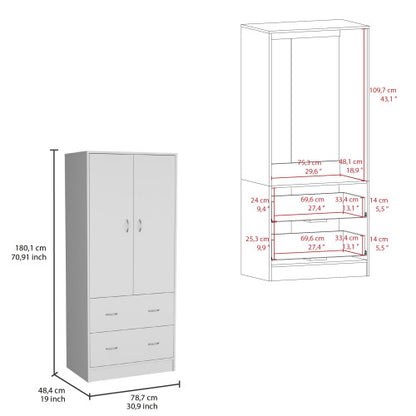2-Doors 2-Drawers Armoire White