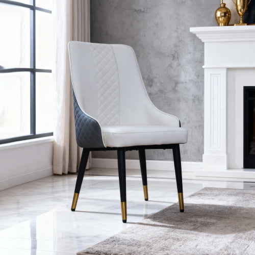 Modern PU Leather Dining Chairs Set of 2, Ergonomic High Back Chairs with Carbon Steel Legs, Blue White
