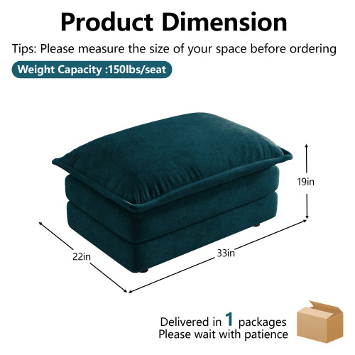 Blue Chenille Modular Sectional Sofa Ottoman with Solid Wood Frame