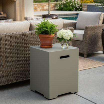 Propane Tank Cover 16 Inch, 20 LB Outdoor Tank Storage Hideaway Table for Gas Fire Pits, Concrete Tank Holder, Cement grey, light grey