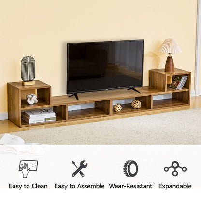 Extendable Rustic Wood Grain Modular TV Stand Freestyle Combination Open Cubby Media Console