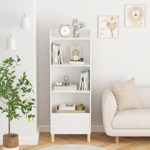 Kids 4-Tier Bookcase and Toy Storage Organizer with Pine Legs, White