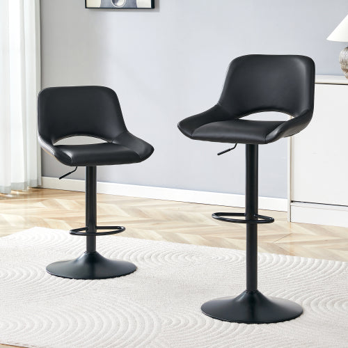 Modern Swivel Adjustable Bar Stools Set - 2 Pack, Black PU Material, with Footrest, Holds Up to 250 lbs, Suitable for Home Bars and Kitchen Islands .