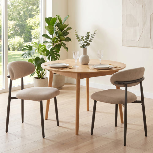 Modern Fabric Upholstered Metal Dining Side Chairs with Foot Pegs, Set of 2, Camel