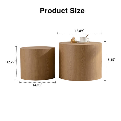 Set of 2 Nesting Coffee Tables Round MDF Wood Modern Space Saving Living Room Tables