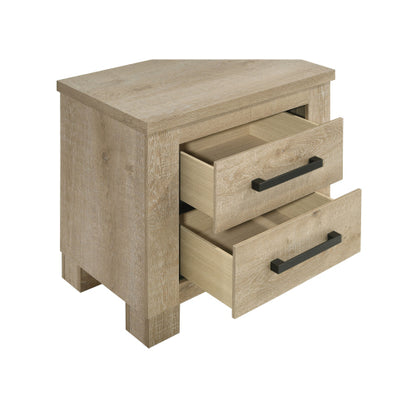 Weathered Oak 2 Drawer Nightstand, Rustic Farmhouse Bedside Table with Storage