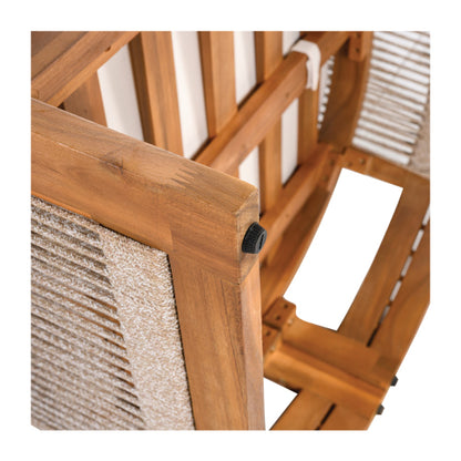Premium Acacia Wood Outdoor Club Chair, Curved Tub Design with Woven Rope Accents, Water-Resistant Cushions, All-Weather Slat Construction