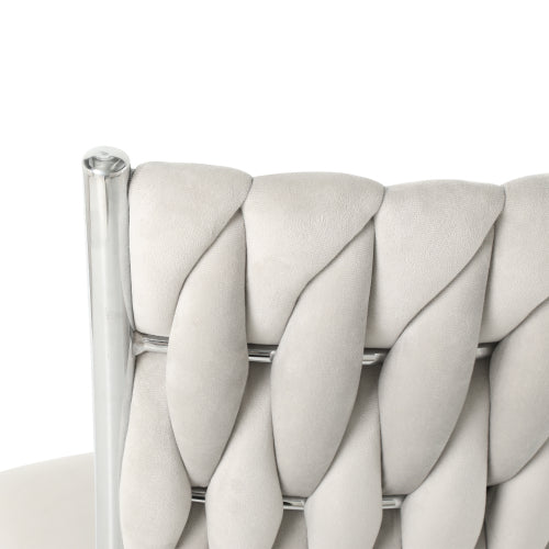 Velvet Upholstered Dining Chairs with Metal Legs, Set of 2, Light Gray