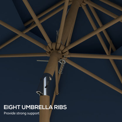 9' Patio Umbrella with Push Button Tilt and Crank, Double Top Ruffled Outdoor Market Table Umbrella with 8 Ribs, for Garden, Deck, Pool, Dark Blue