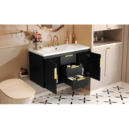 36'' Wall Mounted Bathroom Vanity with Resin Sink, Floating Bathroom Storage Cabinet with 2 Drawers, Solid Wood Bathroom Cabinet (Same as N710S236003B)