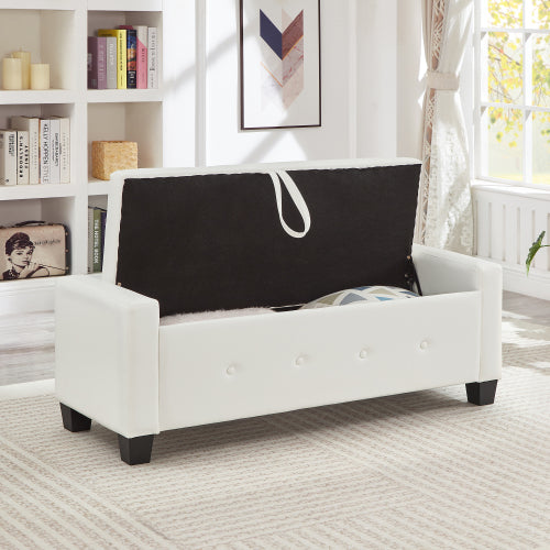 48'' Storage Ottoman Bench Tufted Faux Leather Upholstered Bench Ivory White