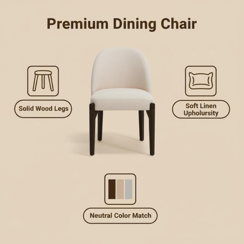 Wooden Dining Chairs Set of 2, Modern Fabric Upholstered Dining Room Chair Kitchen Chairs, Farmhouse Dinner Chair for Kitchen Dining Room