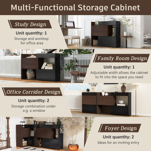 32.5 inch-58.8 inchW 40 inchH Multifuctional Storage Cabinet, Buffet Sideboard Cabinet with Drawer, Corner Cabinet for 44 inchH Window decor, Livingroom, Hallway, Entryway, Kitchen & Office  - Black & Walnut