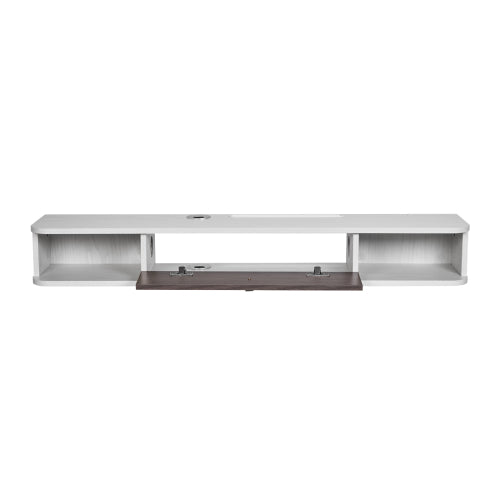 47 Inch White Floating Wall Mount TV Console, Particle Board Storage Cabinet with Cable Holes for TV