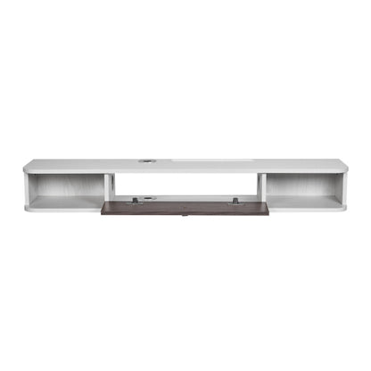 47 Inch White Floating Wall Mount TV Console, Particle Board Storage Cabinet with Cable Holes for TV