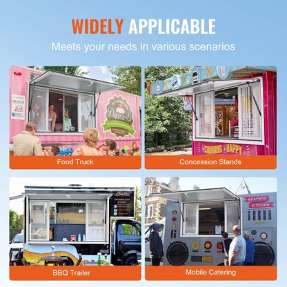 Concession Window 53"x33", Aluminum Alloy Food Truck Service Window with 4 Horizontal Sliding Windows & Awning Door & Drag Hook, Up to 85 Degrees Serving Window for Food Truck Concession Trailer