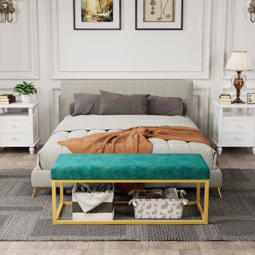 Storage Bench for Entryway, Bench with Steel Frame,, Synthetic Leather, Living Dining Room, Mid-Century Modern, Loads 600 lb