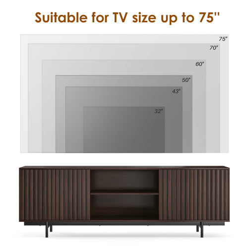 63 Inch Mid Century Farmhouse Fluted Retro Pop-Up Door TV Console for 75 Inch Large TV
