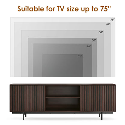 63 Inch Mid Century Farmhouse Fluted Retro Pop-Up Door TV Console for 75 Inch Large TV