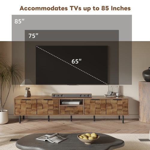 78 Inch TV Stand with Storage Cabinets Natural Wood Entertainment Center