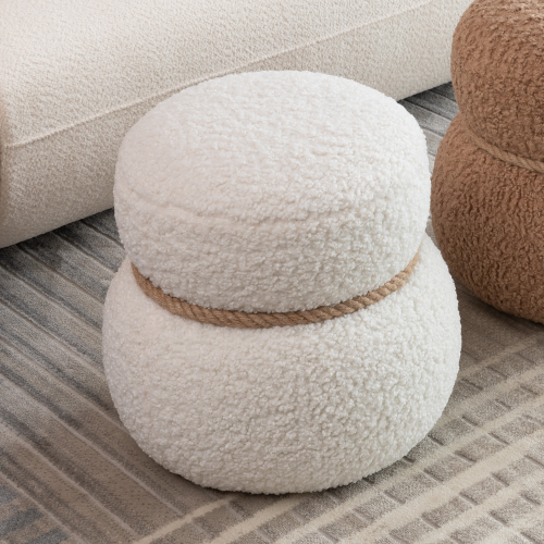 White Snowman Shaped Plush Ottoman Foot Stool, Cute Character Accent Seat for Entryway Kids Room