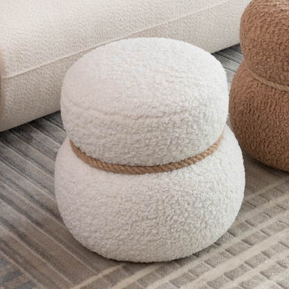 White Snowman Shaped Plush Ottoman Foot Stool, Cute Character Accent Seat for Entryway Kids Room