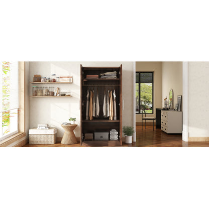 2-Door Wooden Wardrobe Armoire with 3 Storage Shelves, Brown