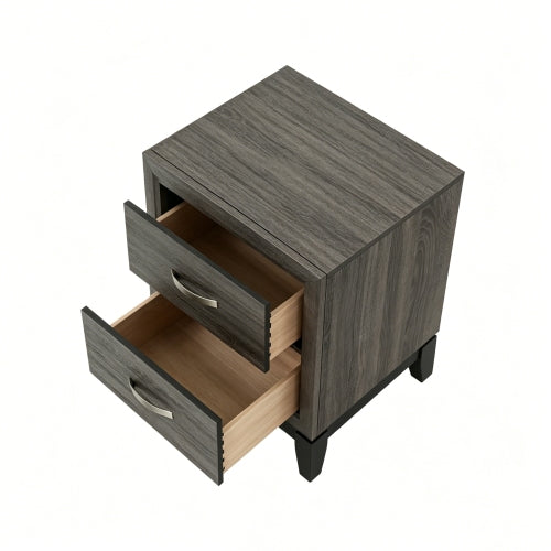 Modern 2 Drawer Nightstand with Wood Grain Finish, Solid Wood Frame Bedside Table