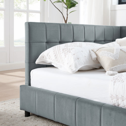 Full Size Upholstered Tufted Bed Frame, Sofa Bed Frame with Comfortable Backrest and Armrests, Full Size Bed for Bedroom, Living Room,Velvet, Grey(80.5inch *59inch *30.5inch )