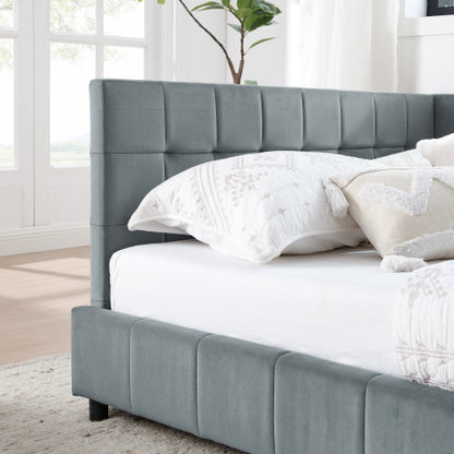 Full Size Upholstered Tufted Bed Frame, Sofa Bed Frame with Comfortable Backrest and Armrests, Full Size Bed for Bedroom, Living Room,Velvet, Grey(80.5inch *59inch *30.5inch )