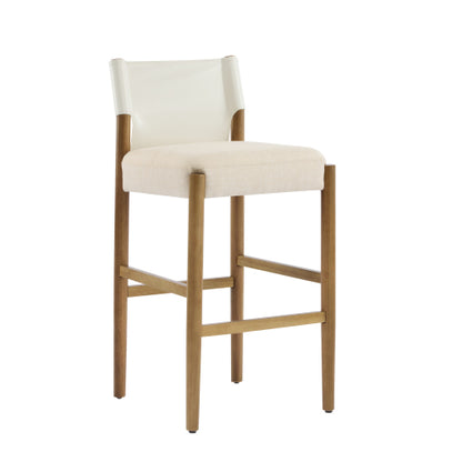 28.5inch , Modern Solid Wood Bar Stool with Polyester Cushion - Minimalist Kitchen Island Stool for Breakfast Nook & Home Bar (Neutral Tone Design), Set of 2