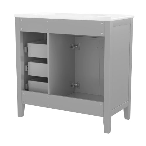 36" Bathroom Vanity with Sink Combo, Gray Bathroom Cabinet with Drawers, Solid Frame and MDF Board (Old Sku:JL000007AAE)