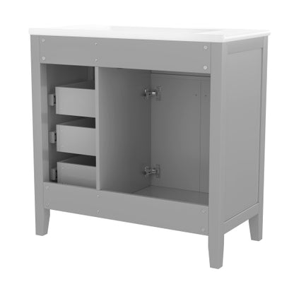 36" Bathroom Vanity with Sink Combo, Gray Bathroom Cabinet with Drawers, Solid Frame and MDF Board (Old Sku:JL000007AAE)
