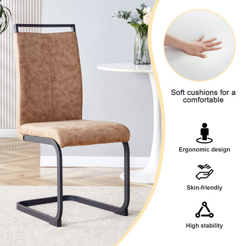 High Back Fabric Dining Chairs with C-Shaped Metal Legs, Set of 2, Brown/Black