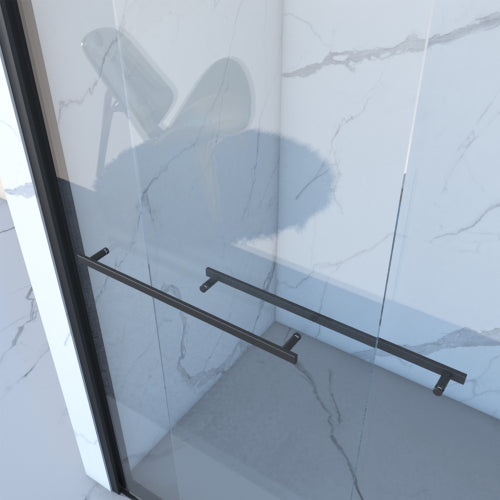 56-60"x70" Aluminum Frame Double Sliding Shower Door,Bypass Bathroom Sliding Door with Premium 5/16" (8mm) Clear Tempered Glass, Black Hardware Sliding Glass Shower Enclosure,Matte Black Finished