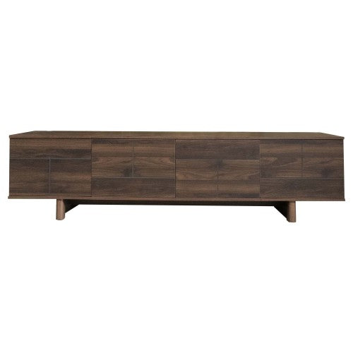 78.7 inch Dark Brown Push-Open TV Stand Solid Pine Leg Media Console Adjustable Shelves For 85 inch TV