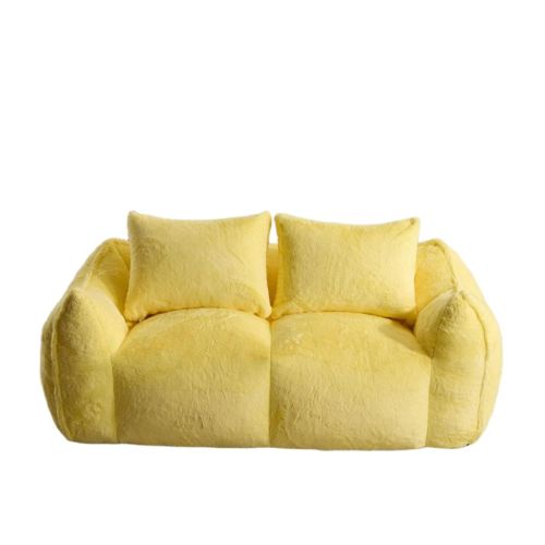 Yellow Oversized 2-Seater Fluffy Rabbit-Fabric Bean Bag Sofa with Pillows