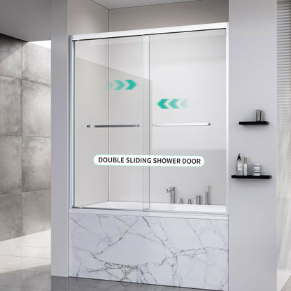 56-60*60 INCH Frame Double Sliding soft-close Shower Doors, Bathroom Sliding Shower Door, (6mm) Thick SGCC Tempered Glass Door For Bathroom Door ,Brushed Nickel