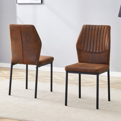 Striped Back Fabric Dining Chairs with Black Metal Legs, Set of 2, Brown