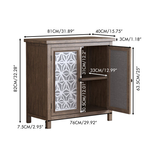 Rustic Wood Storage Cabinet with Metal Linen Doors