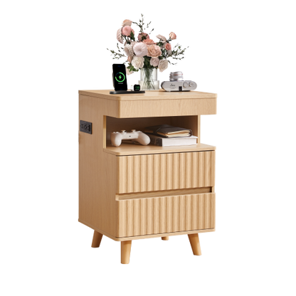 Oak 2-Drawer Nightstand with Gun Drawer & Charging Station