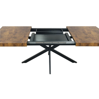 55.11inch-70.86inch Extendable Dining Table with Storage Box, Brown Wood Top