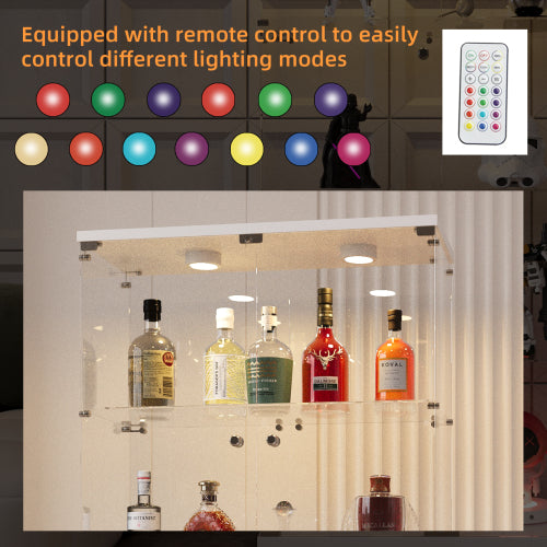 White Tempered Glass Display Cabinet With Remote Control Light & Lockable Casters