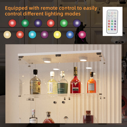 White Tempered Glass Display Cabinet With Remote Control Light & Lockable Casters